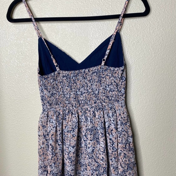 Hollister Tank Dress Sleeveless Spaghetti Strap Ruffle V-Neck Blue Floral Sz XS - Picture 5 of 8